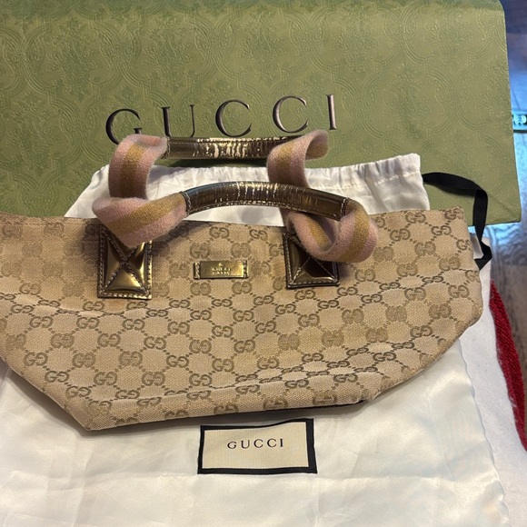 Gucci Beige and Gold Monogram Shoulder Bag and dusty - Picture 1 of 16